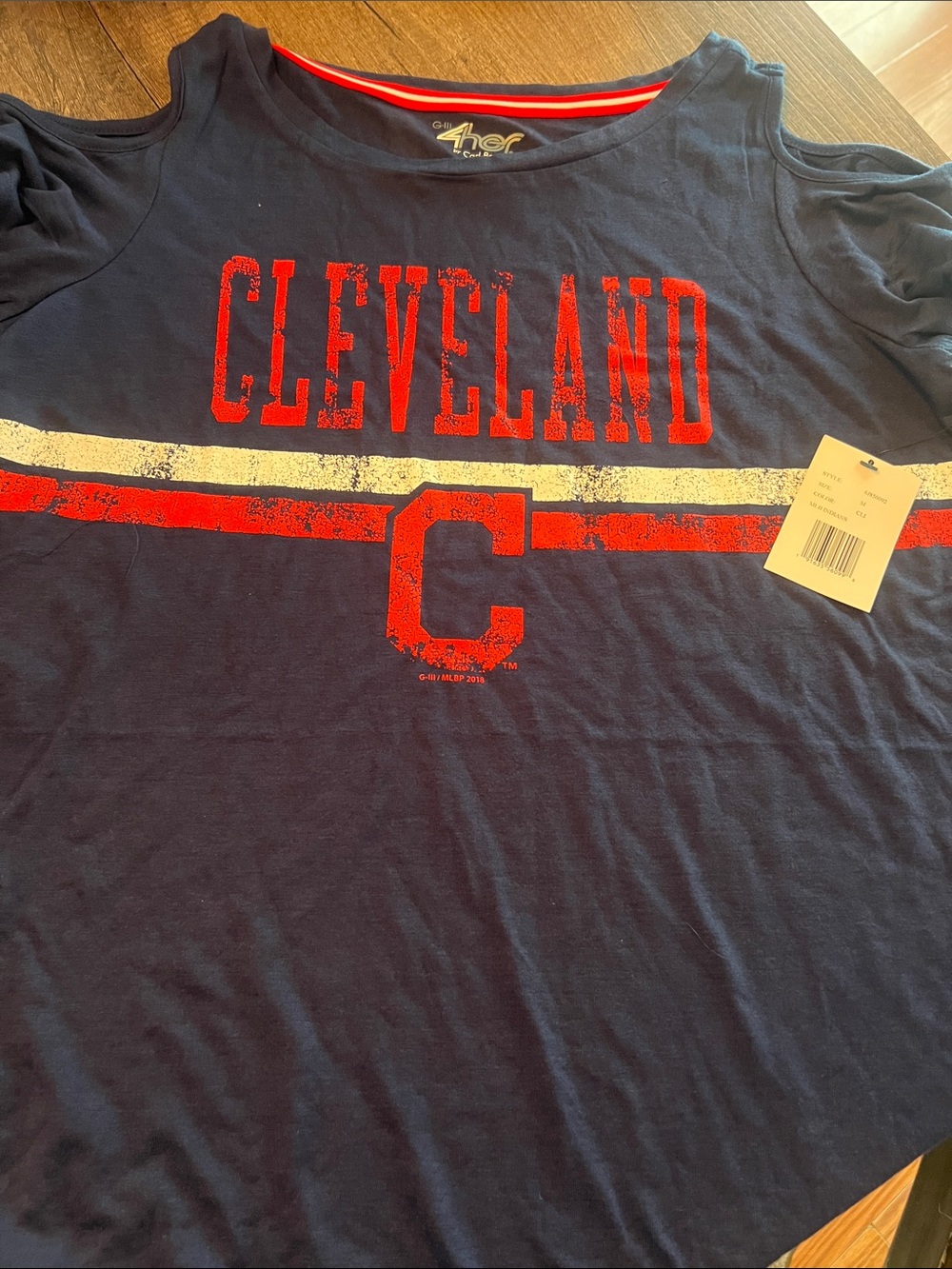 'Cleveland' Navy Cold-Shoulder Tee by 4Her